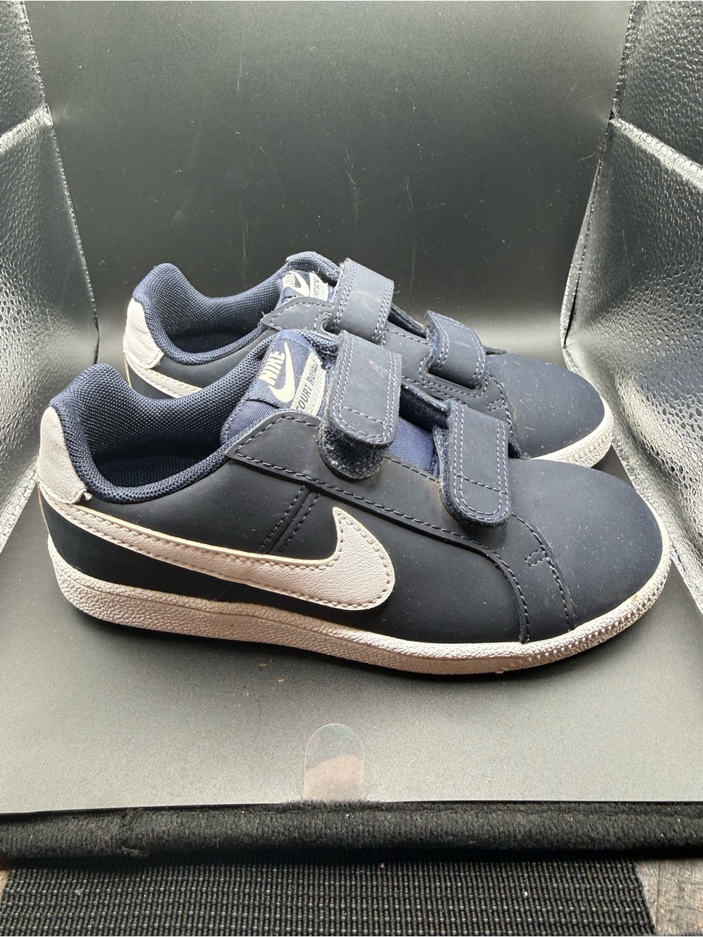 Nike Navy and White Kids Double-Strap Sneakers